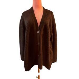 NWT QUINCE 100% Cashmere Cardigan Sweater Oversized Boyfriend Ribbed Black M L